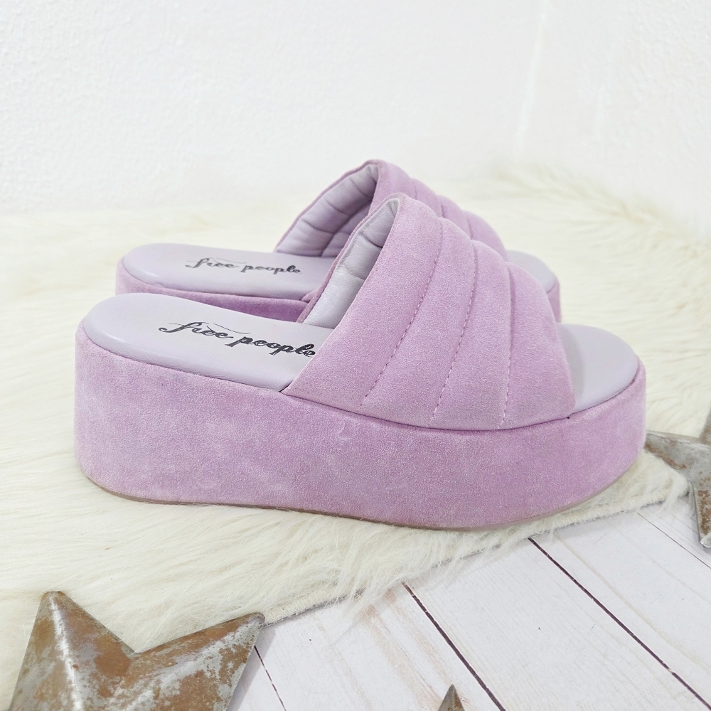 Free People Almost Paradise Flatform Sandals Orchid Purple Suede Pastel Size 37 - Picture 4 of 11